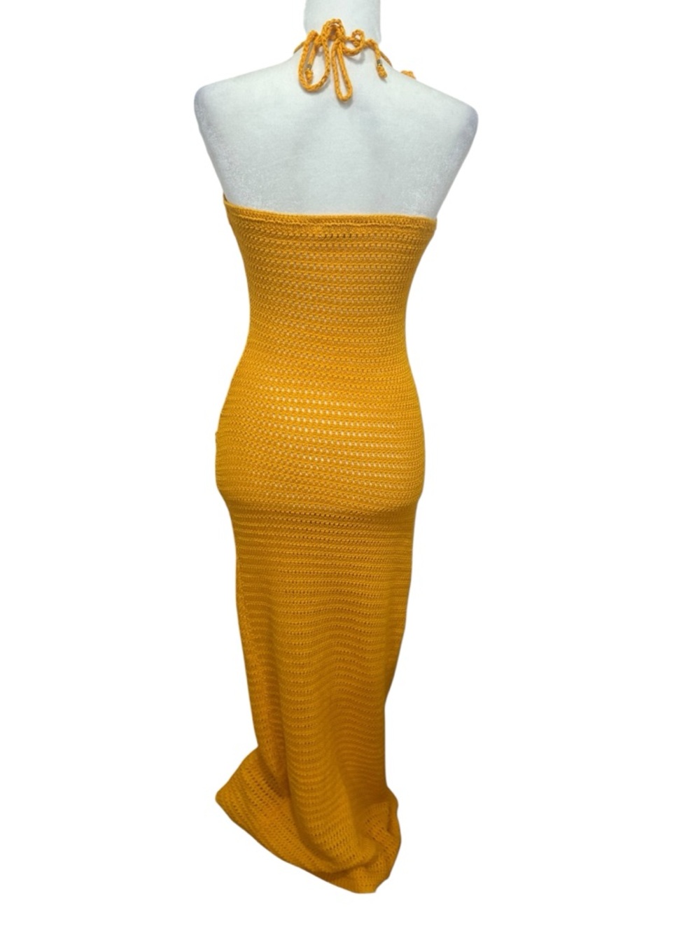 Meshki Kyla Crochet orange Halter Maxi Dress Sz small Floral Applique boho - Picture 4 of 13
